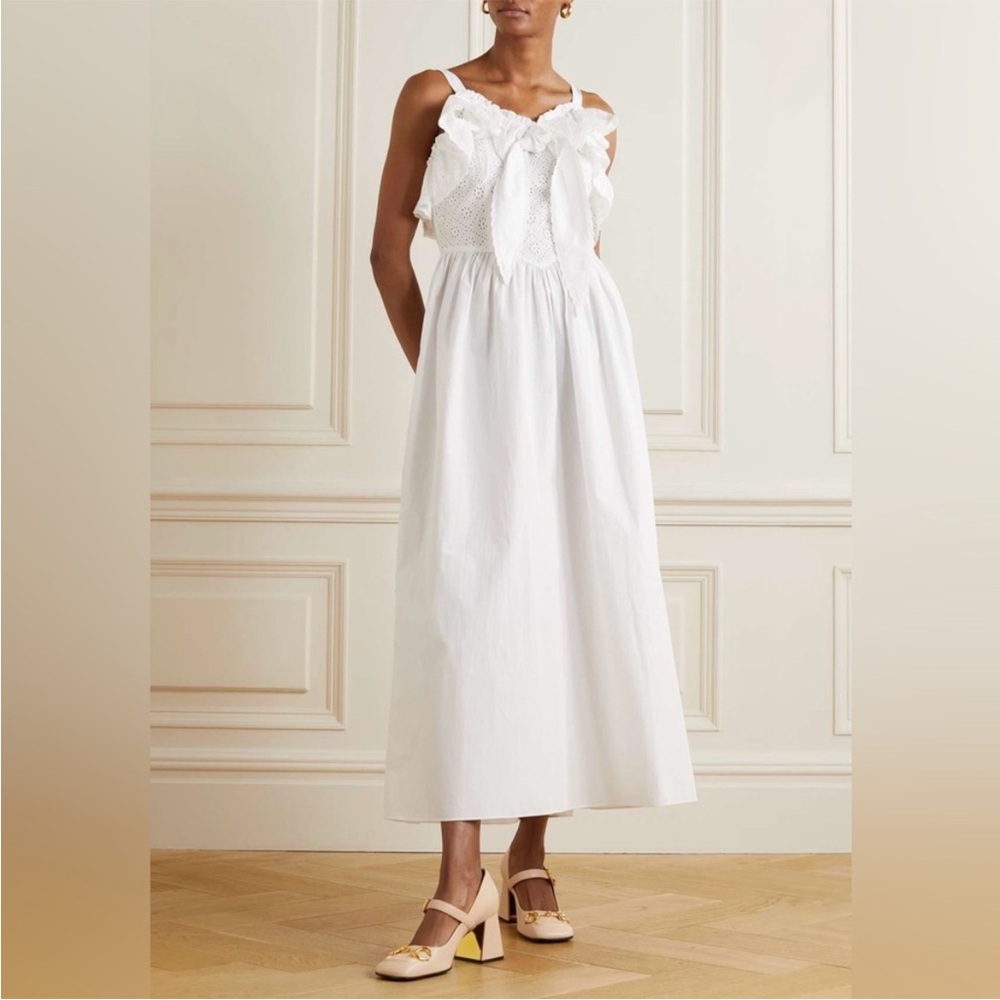 NWT Batsheva Katja Tie-Front Ruffled Broderie Anglaise Cotton Midi Dress